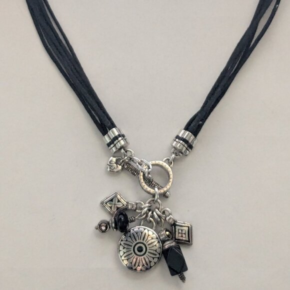 BRIGHTON Toggle Charm Black Glass Corded Necklace - Picture 1 of 6